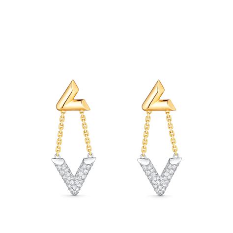 LV Volt Upside Down Earrings, Yellow Gold, White Gold